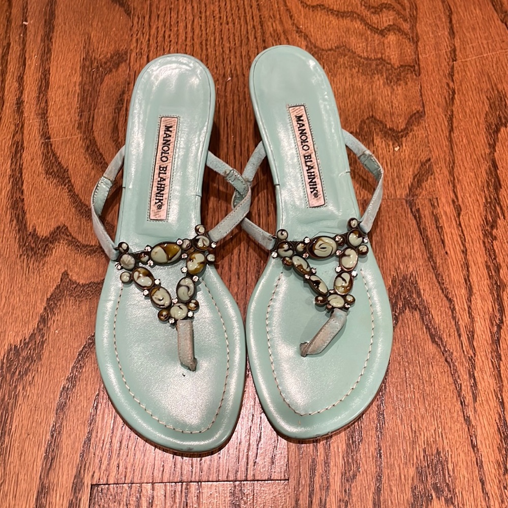 Manila Blahnik turquoise kitten heels size 38